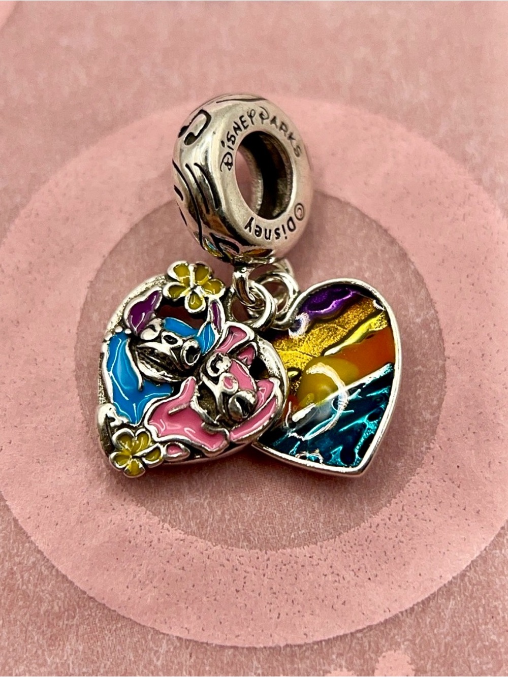 Pandora Disney Parks Stitch Angel Sunset Ohana Silver Dangle Charm